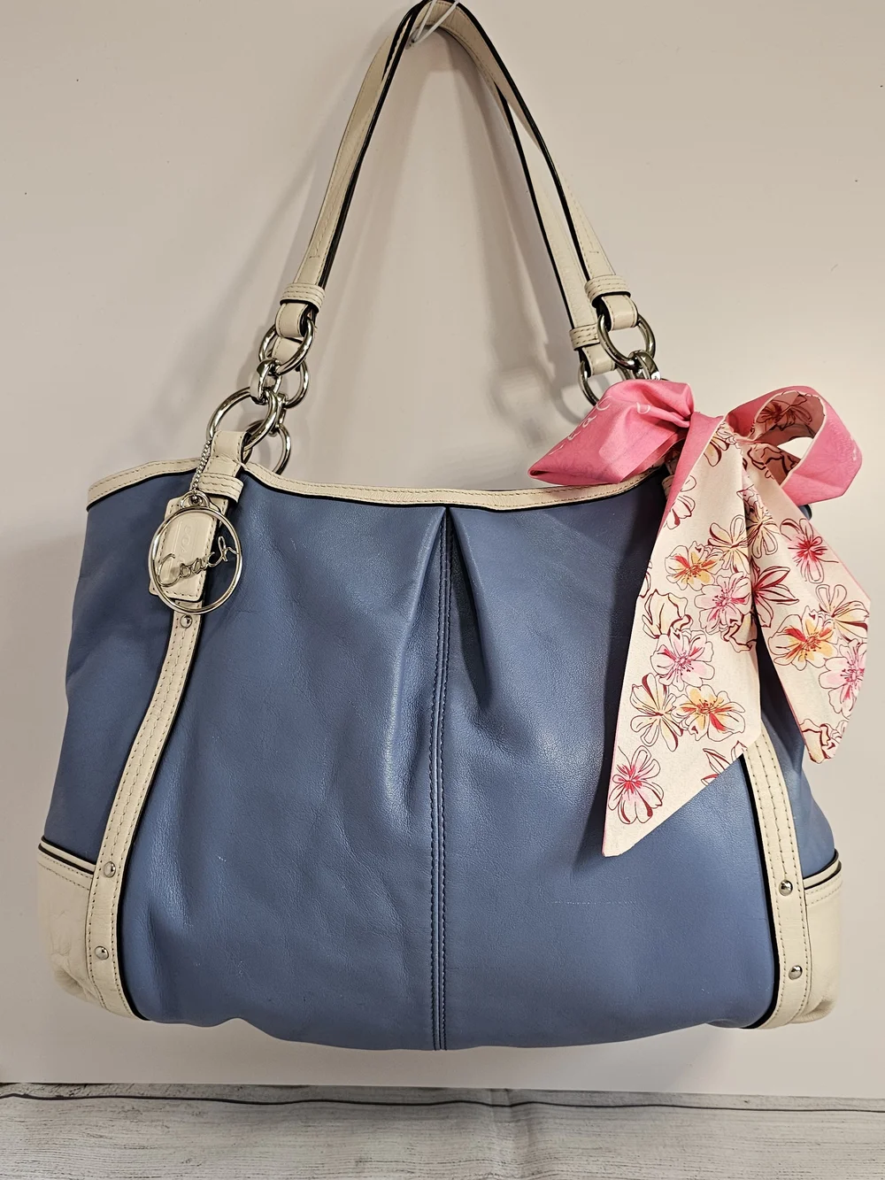 VTG Coach Alexandra Chain Chambray Leather Tote
